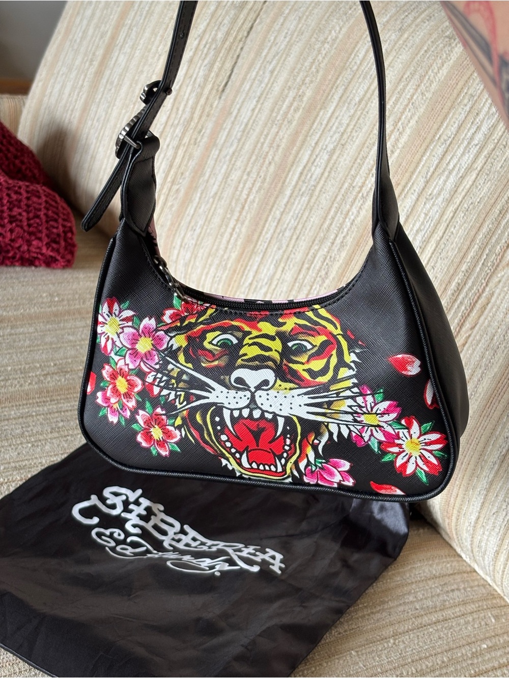 Y2K Ed Hardy x Siberia Hills Tiger Bag + Dust Bag | Black Faux Leather
